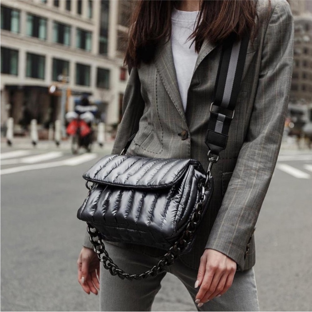 THINK ROYLN Shiny Black Quilted Crossbody Bag